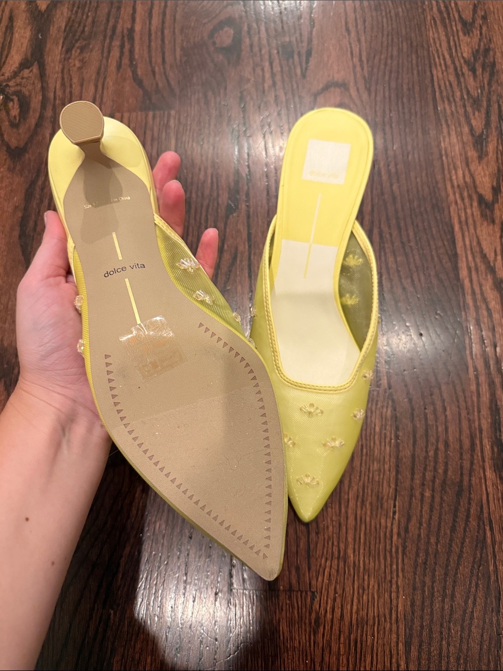 Dolce Vita Yellow Embroidered Pointed-Toe Mules - Picture 3 of 4